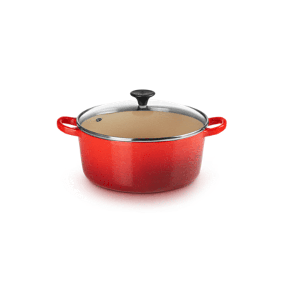 Le Creuset Tradition Braad-/Stoofpan 22cm Glazen Deksel Kersenrood