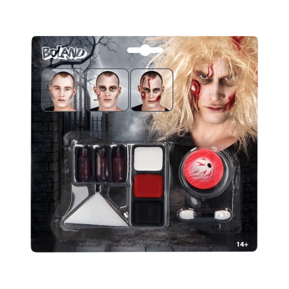 Make-up Kit Zombie 3x Nepbloed, Latex wond, Spons en Applicator