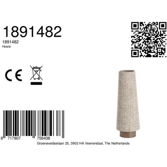 Tafellamp D19x52.5cm Howie Hout Print Donkerbruin + Lichtbruin