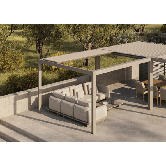 Suns Luxe Uitbreiding Aluminium Overkapping Manueel Dak 353x365x250cm Camel Sand