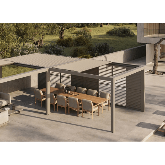 Suns Luxe Zijde-uitbreiding Aluminium Overkapping Manueel Dak 395x365x250cm Camel Sand