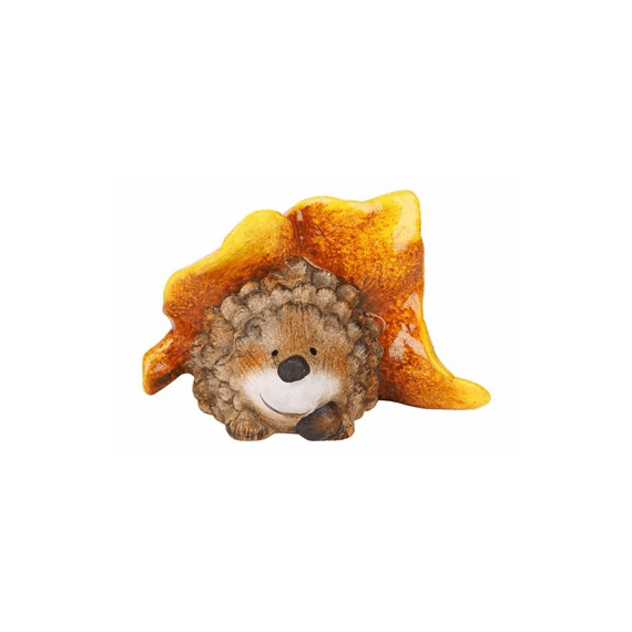 Decoratie Egel onder Blad 18x11x10cm Keramiek Bruin