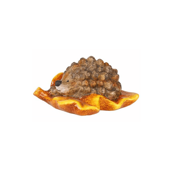 Decoratie Egel op Blad 12x10x7cm Keramiek Bruin