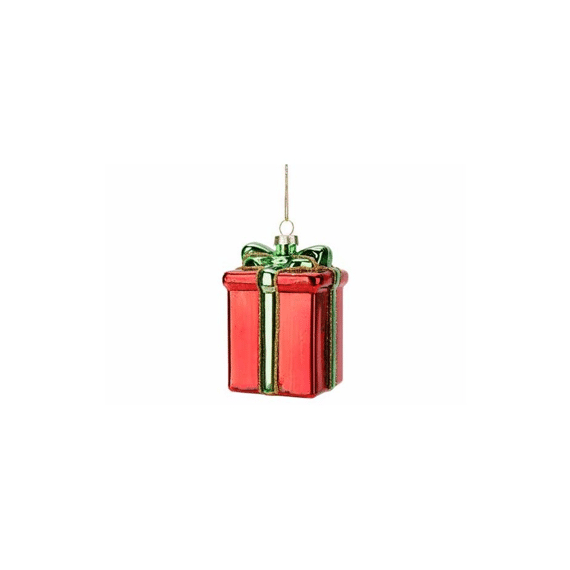 Kerst Hanger Geschenk 7x6x9cm Glas Rood/Groen