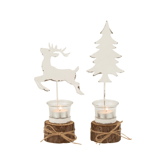 J-Line Theelicht Hout Wit Bruin Assortiment