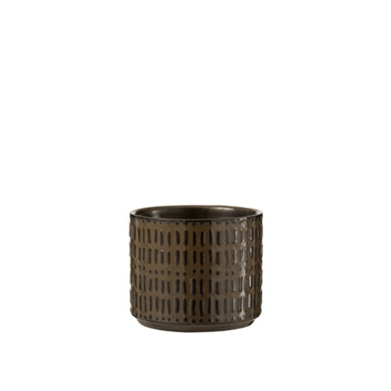 J-Line Bloempot Streep Keramiek Zwart Bruin Small 12x12x10cm