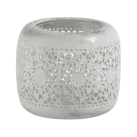 J-Line Theelichthouder Oost Rond Wit/Zilver L 11,5x9,5cm
