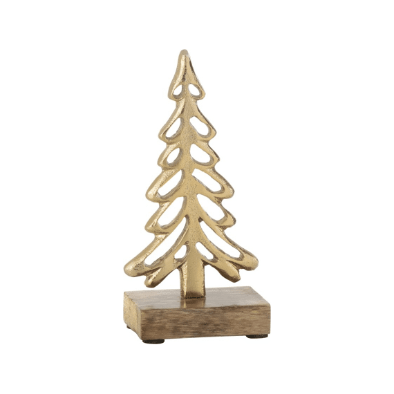 J-line Boom op voet Alu / Hout L Goud 13,5x5x26cm