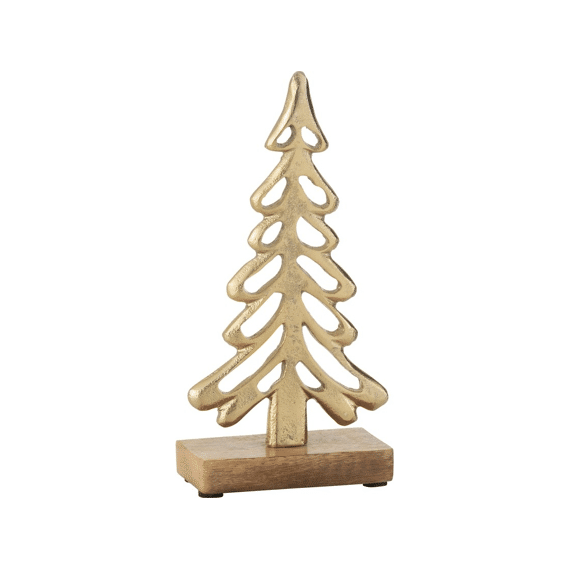J-line Boom op voet Alu / Hout S Goud 8x5x16cm