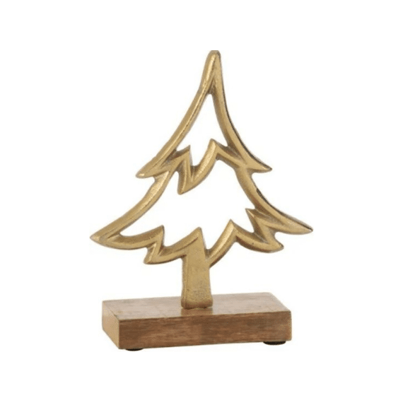 J-line Dennenboom op voet Aluminium / Hout L Goud 22x5x27cm