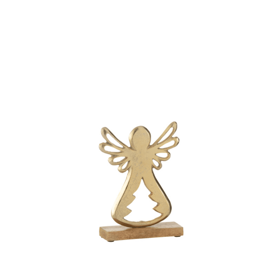 J-line Engel op Voet Alu / Hout L Goud 16x5x22cm