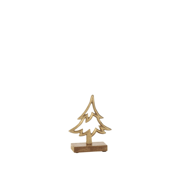 J-line Dennenboom op voet Aluminium / Hout S Goud 13x5x16,5cm