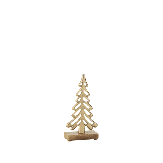 J-line Boom op voet Alu / Hout M Goud 11x5x21cm