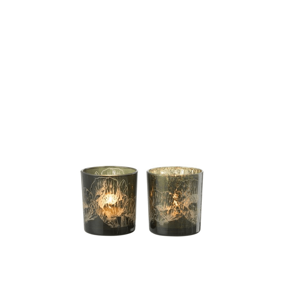 J-line T-lichthouder Bloemen Glas S Assortiment Kaki Groen / Antiek Groen 7,3x7,3x8cm