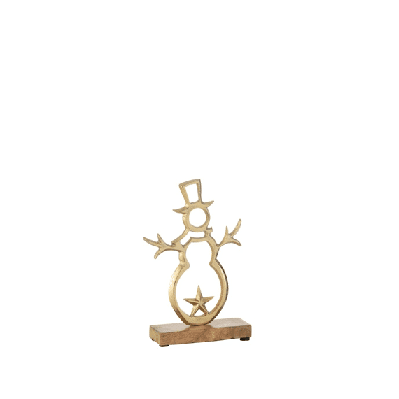 J-line Sneeuwman Ster op voet Alu Hout S Goud 13,5x5x21cm