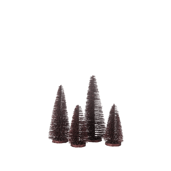 J-line Kerstbomen Glitter Set in doos Bordeaux 10x10x15cm