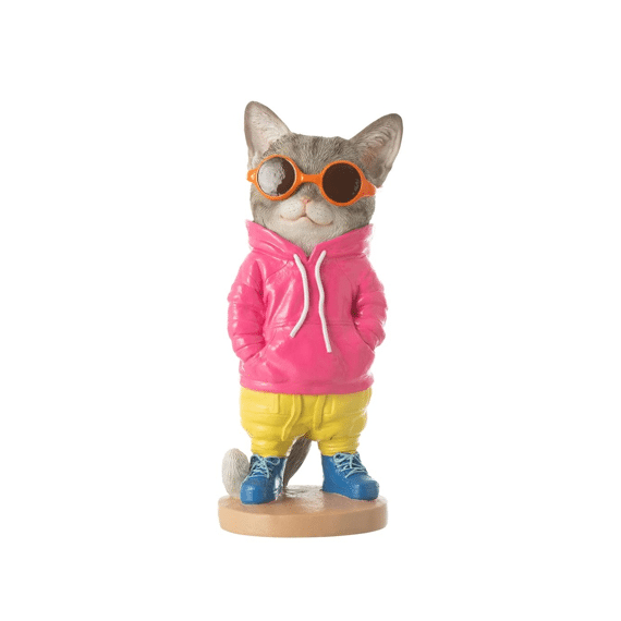 J-Line Decoratie Figuur Kat Fashion 13x10x28cm