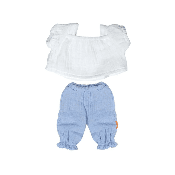 Miniland Blouse Wit En Broek Blauw 38cm