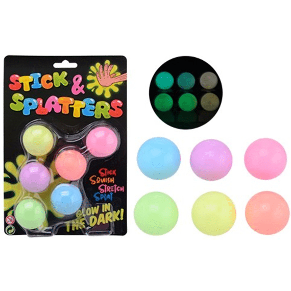 24391 Sticky Stretch Ballen Glow In The Dark 6 stuks