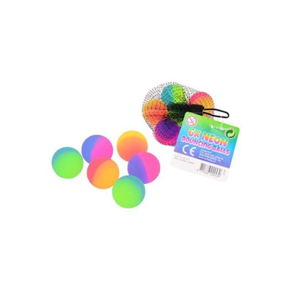 Neon Stuiterbal Tweekleurig In Net 6st Assortiment