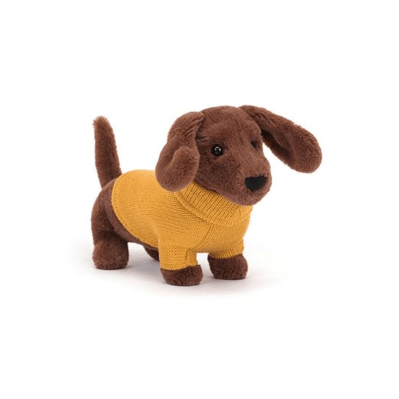 Jellycat Knuffel Sweater Sausage Dog Yellow 14cm