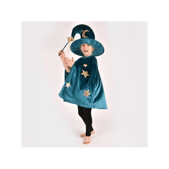 Kinderkostuum Den Goda Fen Tovenaar Set Deluxe 3-8 Jaar Hoed+Mantel+ Toverstaf