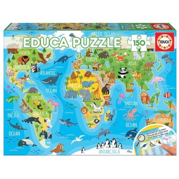 Educa Puzzel Wereldmap Dieren 150st