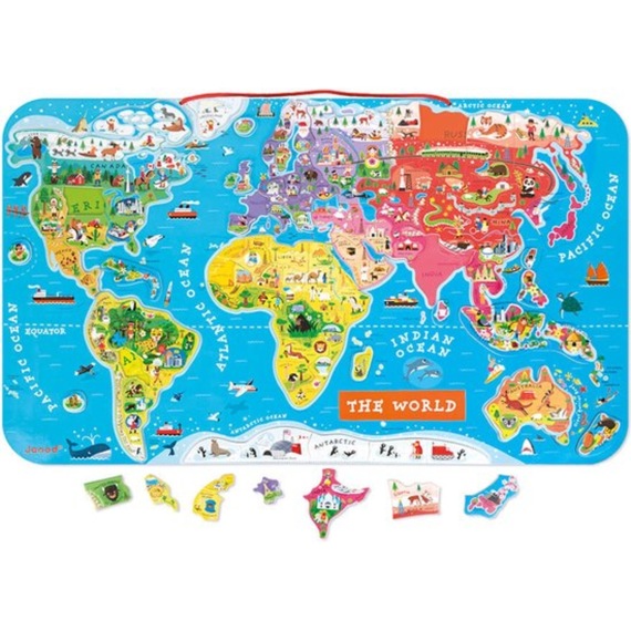 Janod 5504 Puzzel Wereld Magnetisch 92st