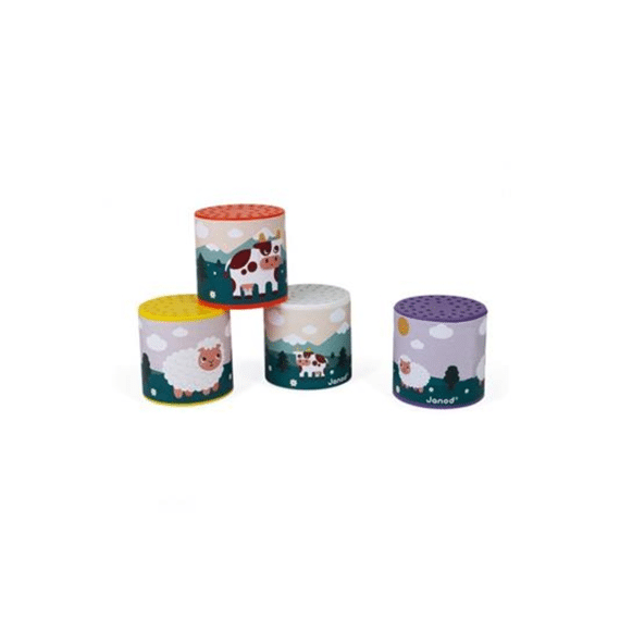 Janod 04015 Koe/Schaap Geluid In Tube 6x6cm Assortiment
