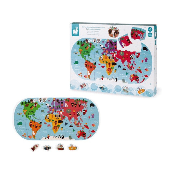 Janod 04719 Puzzel Wereldkaart Voor In Bad