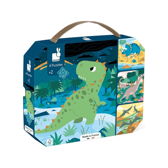 Janod Puzzel 6-9-12-16st Dinosaurussen In draagkoffer
