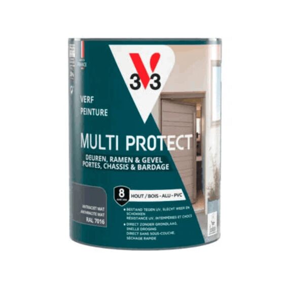 V33 Verf Multi Protect Hout Alu Pvc (binnen En Buiten) Mat Antraciet 0.75l