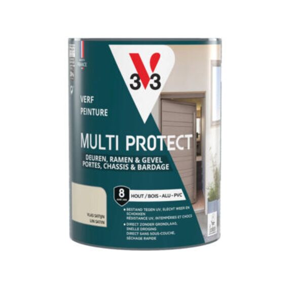 V33 Verf Multi Protect Hout Alu Pvc (binnen En Buiten) Satijn Vlas 0.75l
