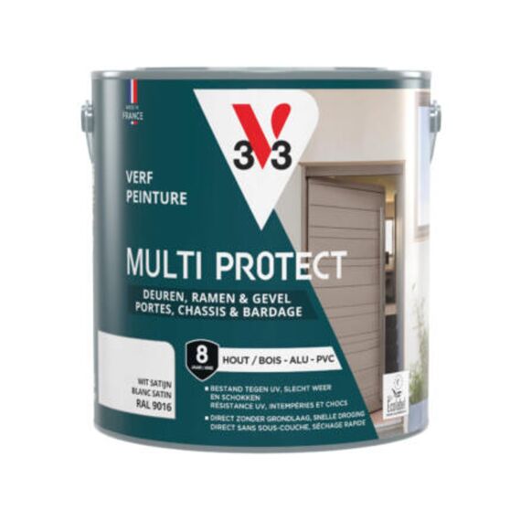 V33 Verf Multi Protect Hout Alu Pvc (binnen En Buiten) Satijn Wit 2.5l