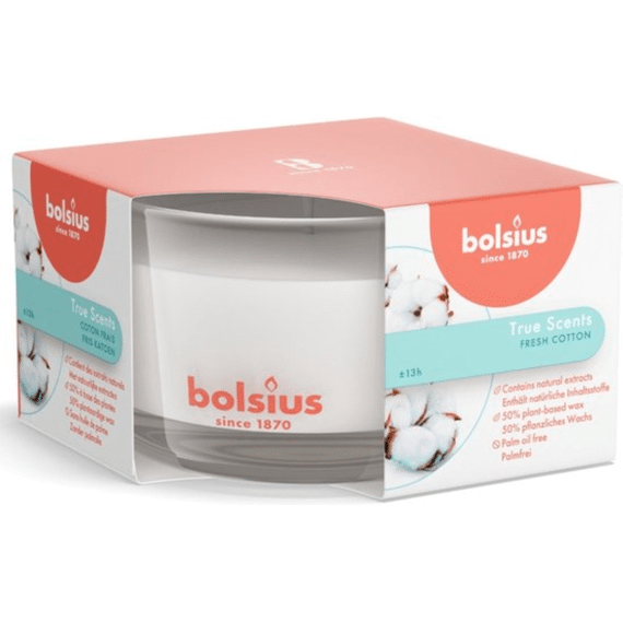 Bolsius Geurglas True Scents 9,5x9,5cm Fresh Cotton