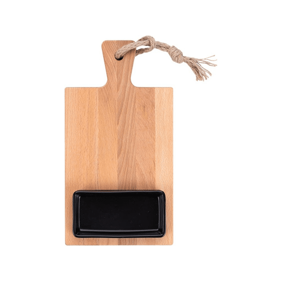 Bowls and Dishes Borrelplank 35cm met 1 Schaaltje Hout/Zwart