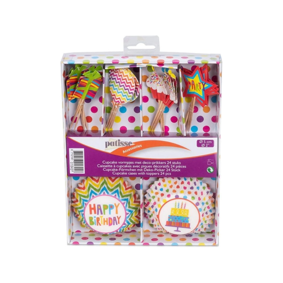 Patisse Cakevormpjes met Decoprikkers 24stuk Happy Birthday