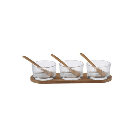 Serveerplank Met Glazen Kommetjes En Lepeltjes 28.5x9.4x5.5cm 7-delig