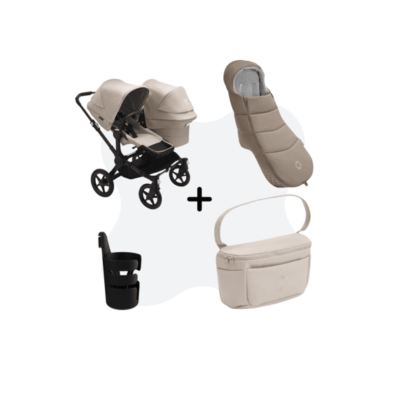 Bugaboo Donkey5 Bundle Essentiele Desert Taupe Performance Voetenzak Adapter Bekerhouder