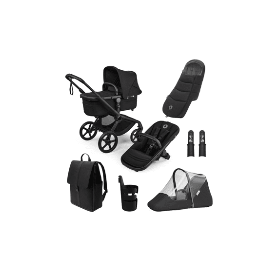Bugaboo Fox5 Bundle Essentiel Renew Heritage Black Rugzak Voetenzak Beker Regenbekl Verhoog Adapt