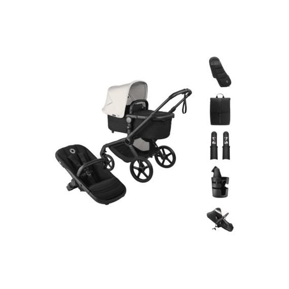 Bugaboo Fox5 Bundle Essentiel Renew Black White Voetenzak Rugzak Beker Regenbekl Verhoog Adapt