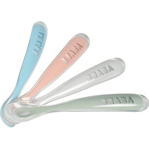 Beaba Lepel Siliconen 1ste Leeftijd 4-pack Blue Pink Grey Green