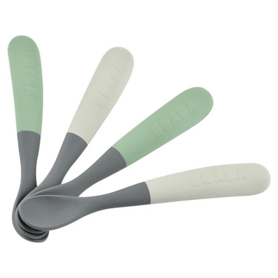 Beaba Lepel Siliconen 1ste Leeftijd 4-pack Mineral Grey Sage Green