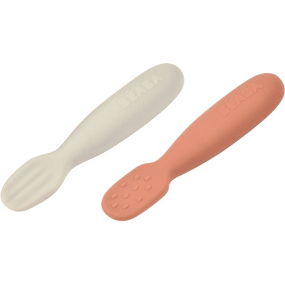 Beaba Set Van 2 Siliconen Oefenlepels Terracotta / Velvet Grey