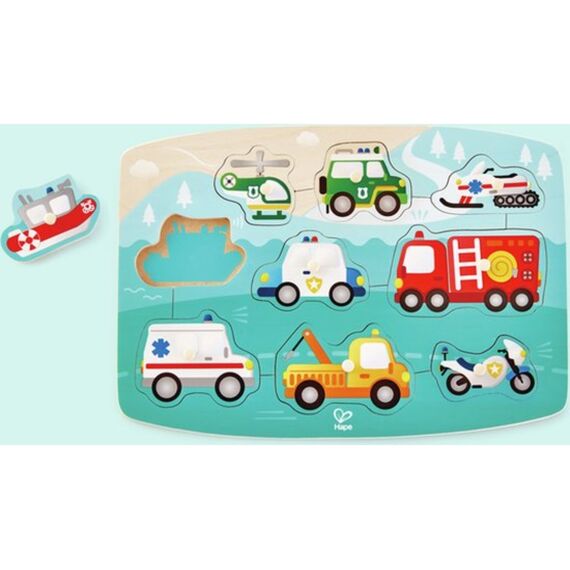 Hape E1406 Reddingsvoertuigen Noppen puzzel 9st Hout
