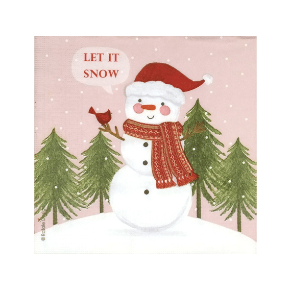 PPD Servetten Snowman in Roze 33cm 20stuks