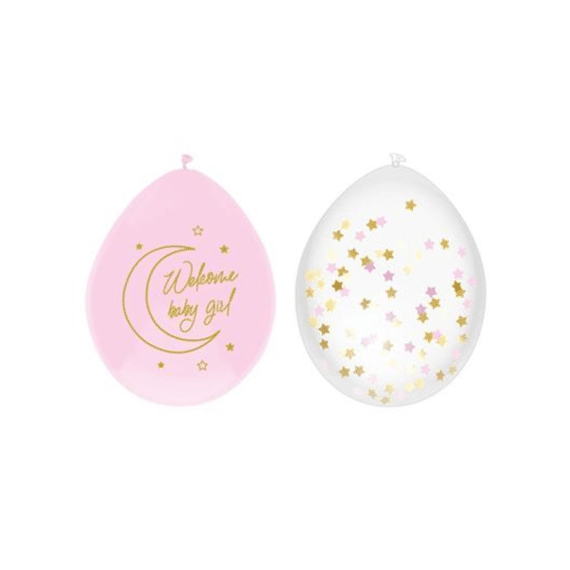 Ballonnen 30 cm Baby Safari Pink 6st Welcome Baby Girl