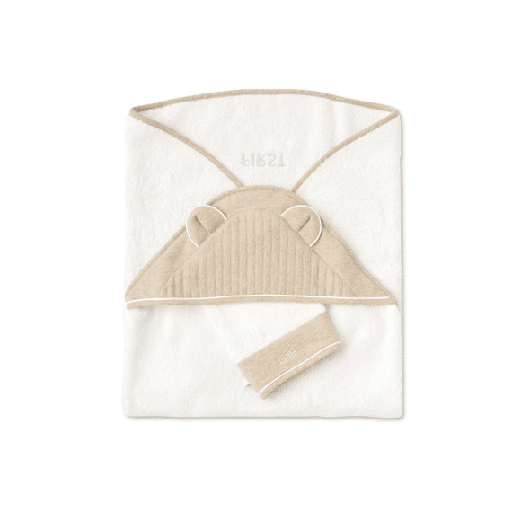 First Badcape met Washandje Essentials Beige