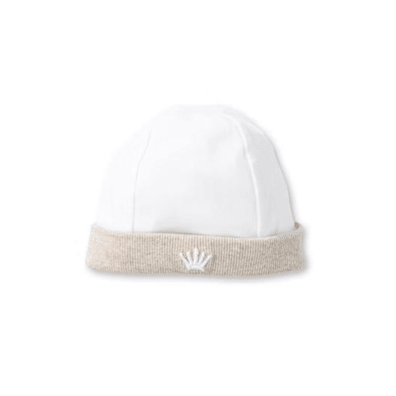 First Mutsje Kroon Rib White-Beige Maat : 36
