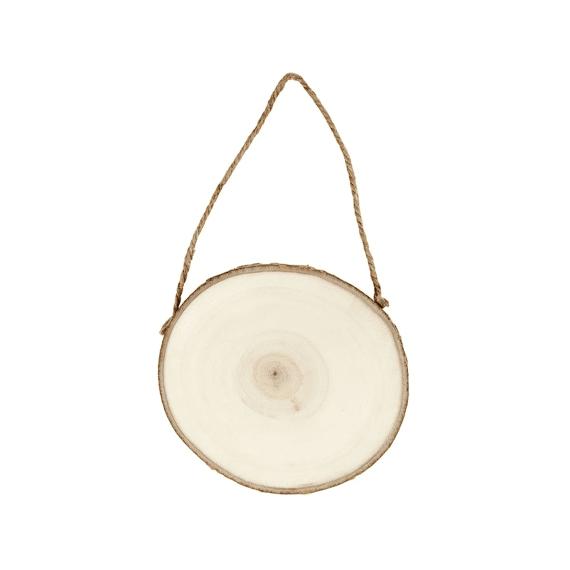 Houten Schijf Met Bas En Ophangkoord D12-14cm - Dikte 1,5cm